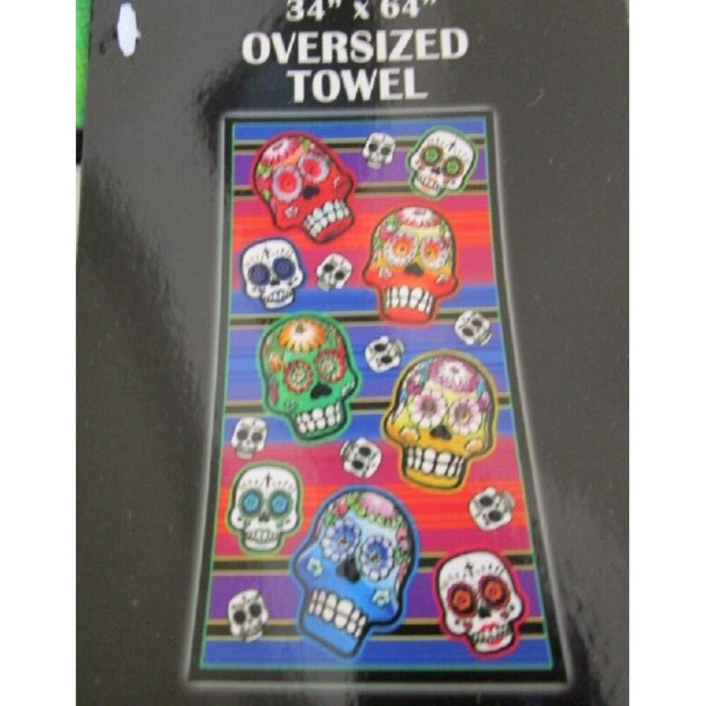 New Calavares Sugar Skulls Day of the Dead Beach Bath Pool Gift Towel Skull NIP